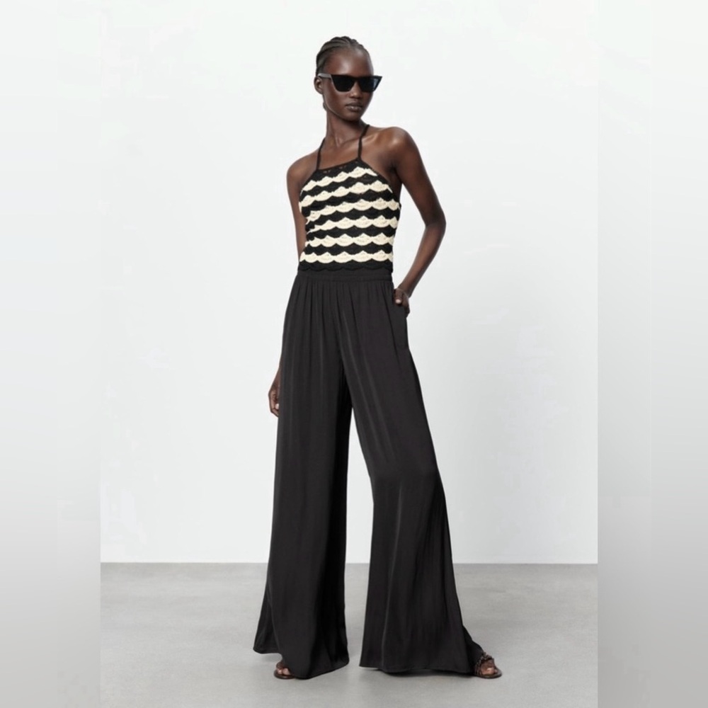 ZARA High Waisted Wide Leg Flowy‎ Palazzo Pants Black Size XXL